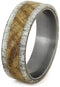 Black Ash Wood Burl, Deer Antler 8mm Comfort-Fit Matte Titanium Wedding Ring, Size 4