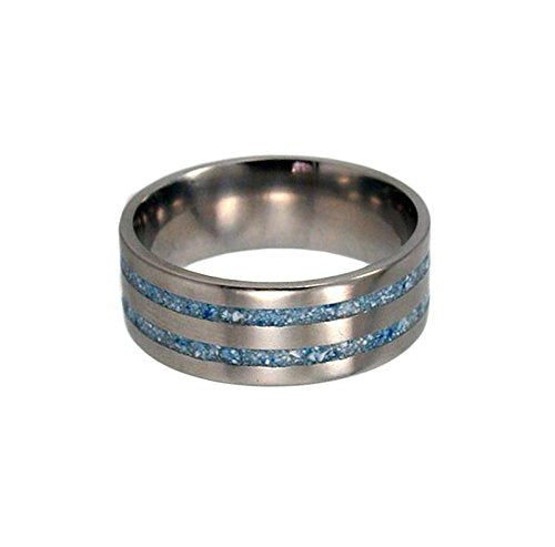 Turquoise Spectacular 10mm Comfort-Fit Brushed Titanium Wedding Ring , Size 6.75