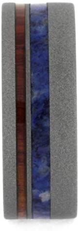 Tulipwood, Blue Box Elder Burl 8mm Sandblasted Titanium Comfort-Fit Band, Size 8.5