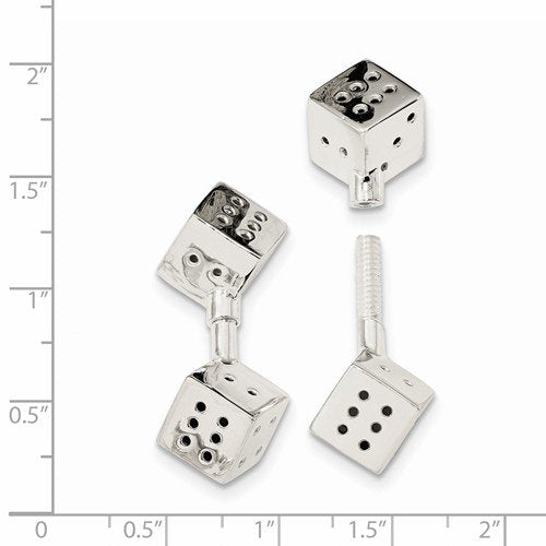 Sterling Silver Polished Screw-on Dice Cuff Links, 34.4MMX15.2MM