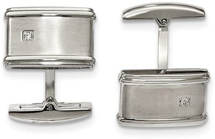 Stainless Steel Satin-Brushed CZ Rectangle Cuff Links