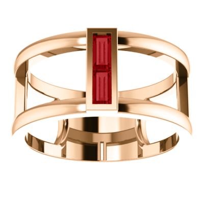 Ruby Baguette Negative Space Ring, 14k Rose Gold, Size 5