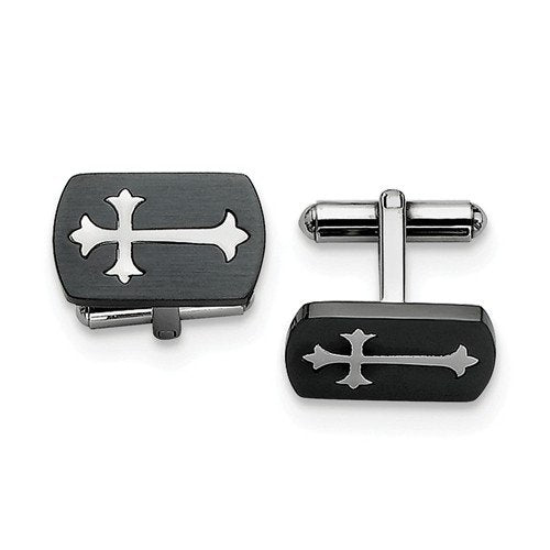 Black IP-Plated Stainless Steel Brushed satin Cross Rectangle Cuff Links, 12X20MM
