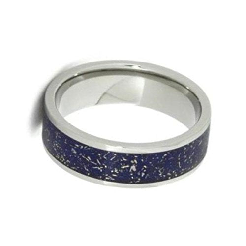 The Men's Jewelry Store (Unisex Jewelry) Blue Stardust with Meteorite and 14k Yellow Gold 7mm Comfort-Fit Titanium Ring