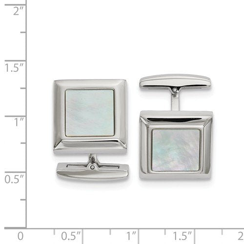 Stainless Steel Mother Of Pearl Square Cuff Links, 20.5x17.01MM