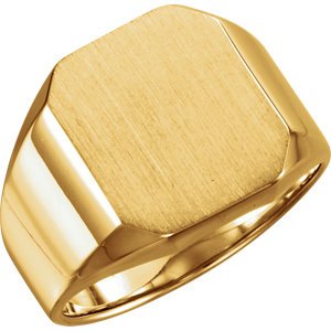 Men's Brushed Satin Signet Ring, 18k Yellow Gold (16X14MM)