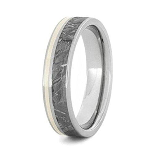Gibeon Meteorite, 14k White Gold Stripe 5.5mm Titanium Comfort-Fit Ring