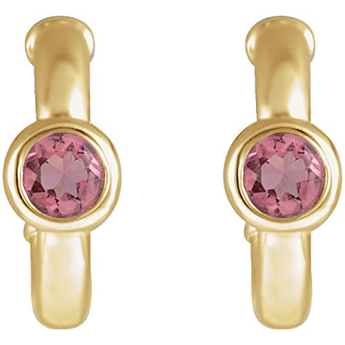 Pink Tourmaline J-Hoop Earrings, 14k Yellow Gold