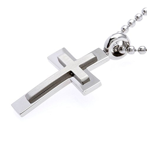 Men's Satin Finish Stacked Cross Pendant Necklace, Stainless Steel, 20"