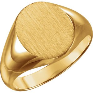 Men's 18k Yellow Gold Oval Signet Ring, 14X12mm