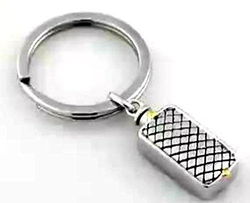 Woven Rectangle Ash Holder Key Chain, Rhodium Plate Sterling Silver, Yellow Plated Silver Accents