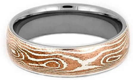 Copper and Silver Mokume Gane 6mm Comfort Fit Titanium Band, Size 15.25