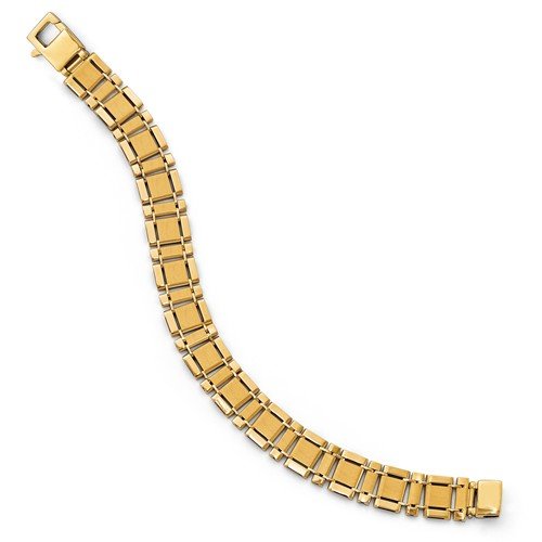 Men's Polished and Brushed 14k Yellow Gold Link Bracelet, 8"