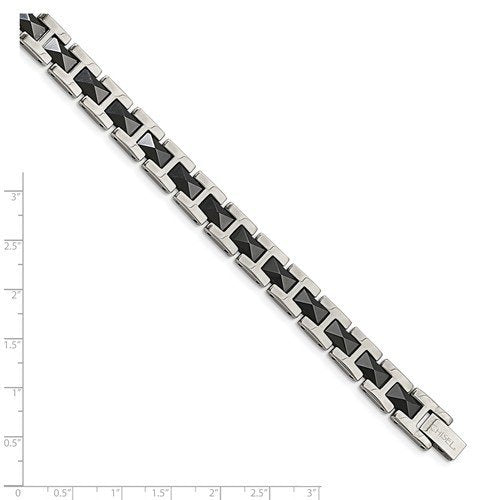 Men's Polished Stainless Steel 9mm Black Ceramic Bracelet, 8.5"