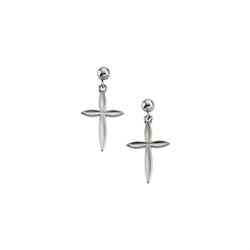 14k White Gold Cross Dangle Earring