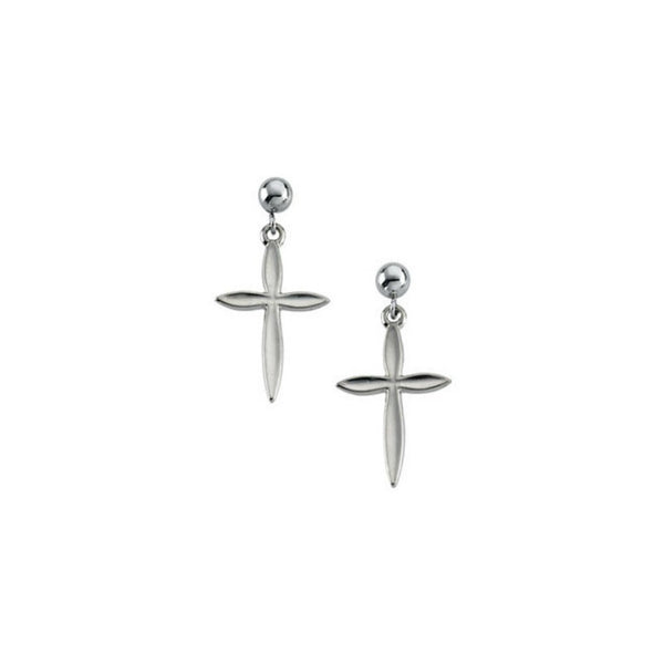 14k White Gold Cross Dangle Earring