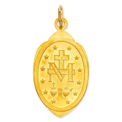 14k Yellow Gold Miraculous Medal Charm Pendant (24X12 MM)