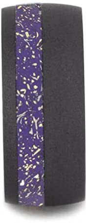 The Men's Jewelry Store (Unisex Jewelry) Purple Stardust Band with Meteorite and Yellow Gold 9mm Sandblasted Titanium Comfort-Fit Wedding Band, Size 11.25