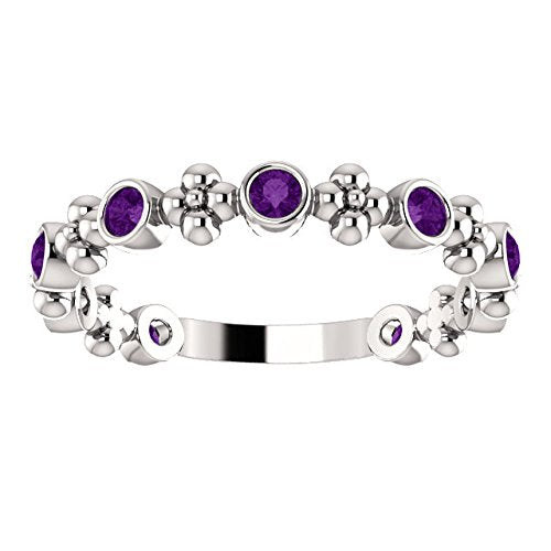 Genuine Amethyst Beaded Ring, Rhodium-Plated 14k White Gold, Size 7.5