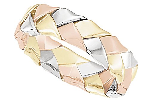 14k Yellow, White and Rose Pastel Gold 5.5mm Hand Woven Wedding Band