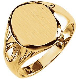 Men's Closed Back Brushed Oval Signet Ring, 18k Yellow Gold (13.25x10.75mm), Size 8.25