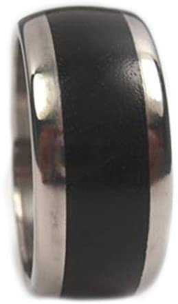 African Blackwood 10mm Comfort-Fit Matte Dome Titanium Band, Size 14.25