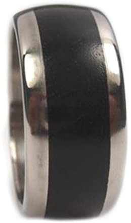 African Blackwood Inlay 10mm Comfort Fit Matte Titanium Ring, Size 14.5