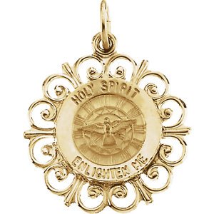 Rhodium Plated 14k Yellow Gold Holy Spirit Medal (18.5 MM)