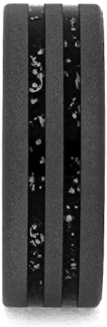Black Stardust Meteorite, Sandblasted Titanium 6mm Comfort-Fit Band, Size 8.75