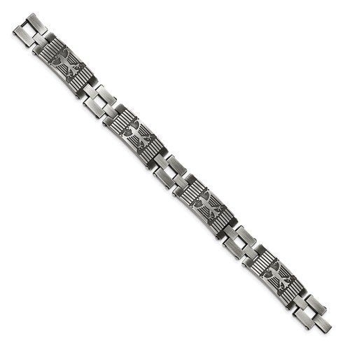 Men's Polished and Brushed Stainless Steel Antiqued Bracelet, 8.5"