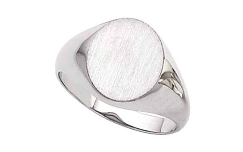 Men's Brushed Signet Ring, 10k White Gold (16x14mm)