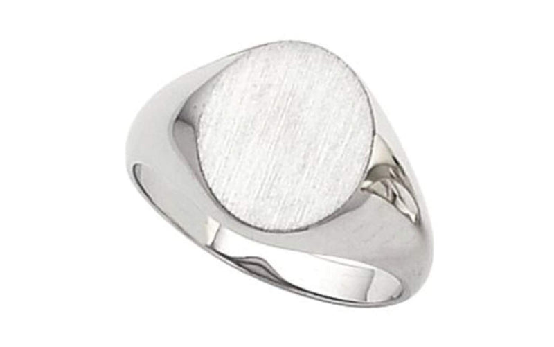 Men's Brushed Signet Ring, 10k White Gold (16x14mm)