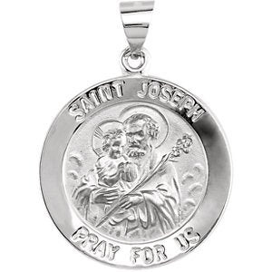 14k White Gold Round Hollow Joseph Medal (22 MM)