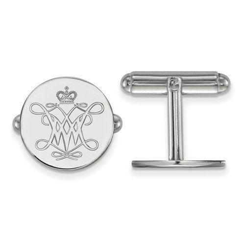 Rhodium-Plated Sterling Silver William Mary, Round Cuff Links, 15MM