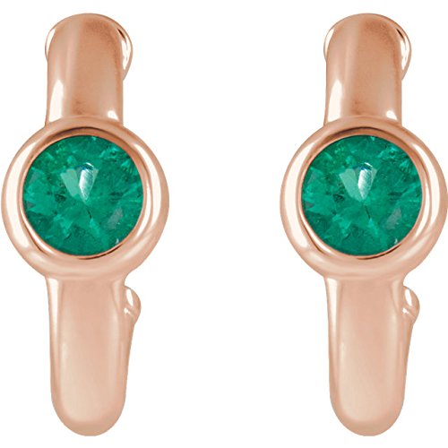 Chatham Created Emerald J-Hoop Earrings, 14k Rose Gold