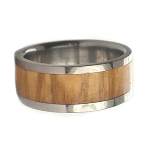 Olive Wood Inlay 8mm Comfort Fit Titanium Interchangeable Wedding Band, Size 10