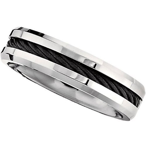 Titanium and Black Cable 6mm Comfort Fit Band, Size 6
