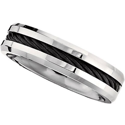 Titanium and Black Cable 6mm Comfort Fit Band, Size 8