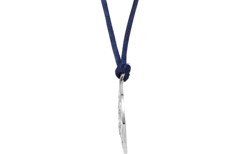 Diamond Scroll Sterling Silver Pendant with Navy Satin Cord, 18" (1/6 Cttw)