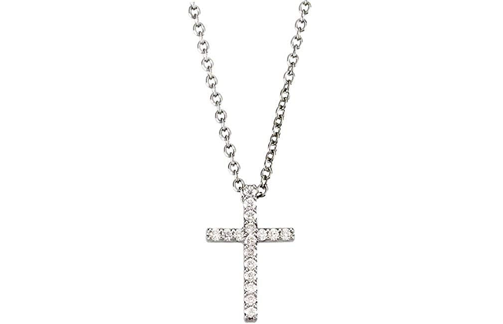 Petite Platinum Diamond Cross Necklace, 18" (1/6 Cttw.)