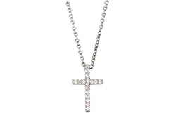 Petite Platinum Diamond Cross Necklace, 18" (1/6 Cttw.)