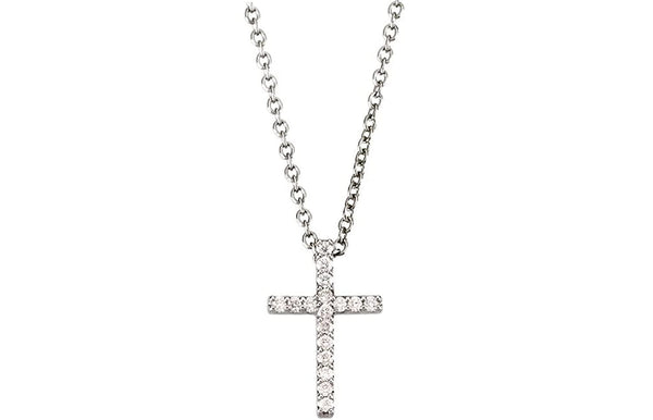 Petite Platinum Diamond Cross Necklace, 16" (.085 Cttw.)