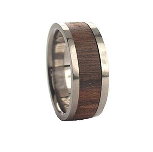 Bolivian Rosewood Inlay 8mm Comfort Fit Titanium Wedding Band, Size 10