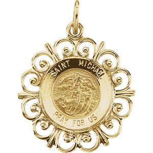 14k Yellow Gold St. Michael Medal with Filigree Frame