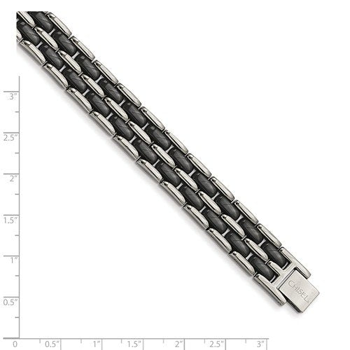 Men's Polished Stainless Steel Double Row Black Ceramic Link Bracelet, 8.25"