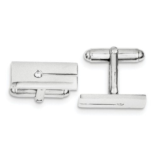 Rhodium-Plated Sterling Silver, Cubic Zirconia Rectangle Cuff Links, 21X9MM