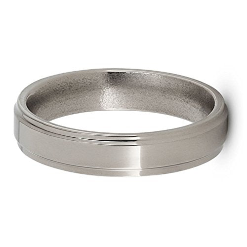 Flat Profile 5mm Comfort-Fit Grooved Edge Titanium Wedding Band, Size 14.5