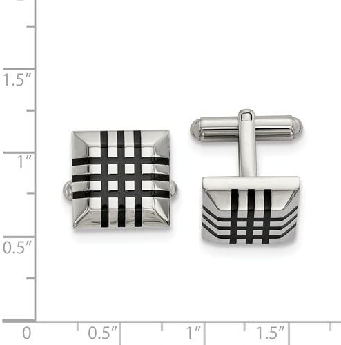 Stainless Steel Black Rubber Square Cuff Links, 20.87MMX 18.13MM