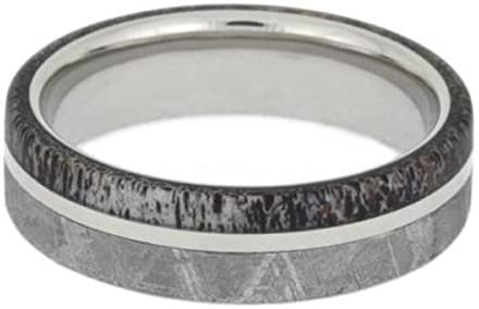 Gibeon Meteorite, Deer Antler 6mm Titanium Comfort-Fit Wedding Band, Size 5