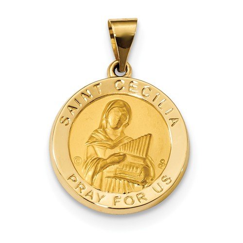 14k Yellow Gold St. Cecilia Hollow Medal Pendant (19X19MM)